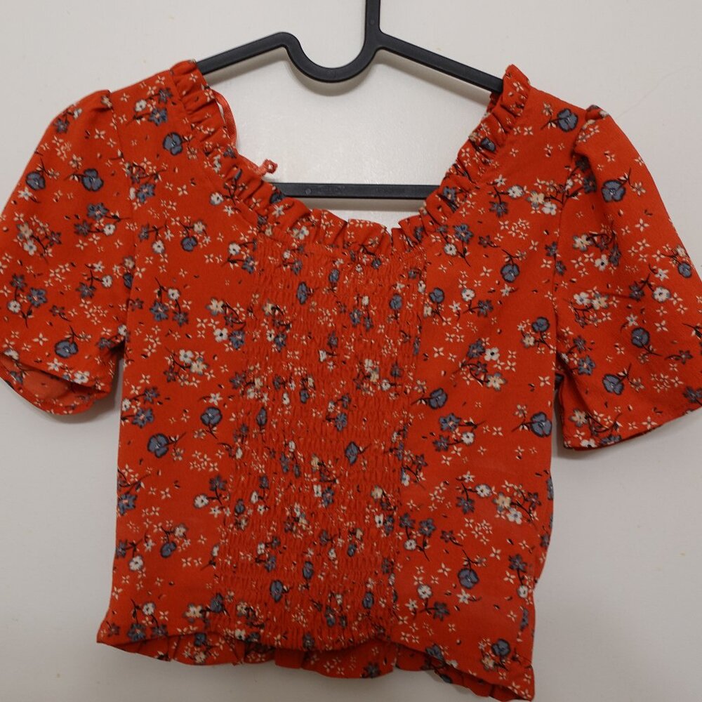Japna Cropped Floral Red Top